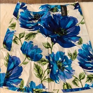 Lane Bryant White and Blue Floral A-Line Skirt